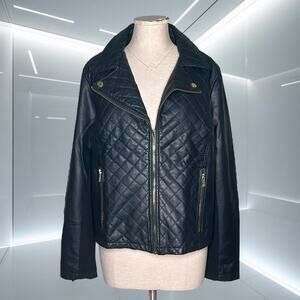 New $130 CALVIN KLEIN Quilted Moto Leather Jacket Navy Blue Center Zip XL